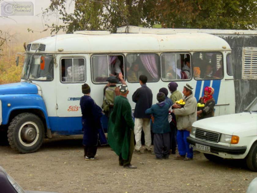 People Selling at Bus in Tajikistan